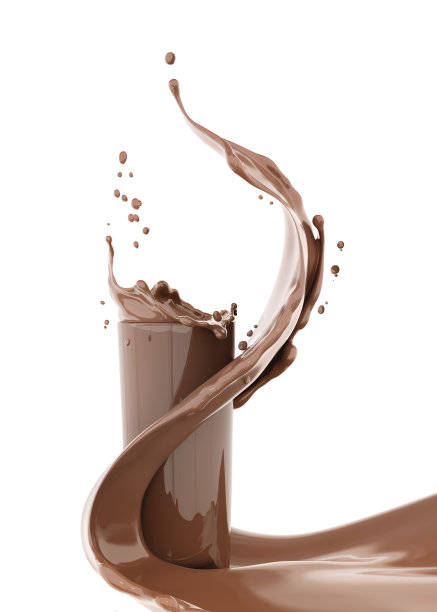 巧克力飞溅的玻璃，食物和饮料插图，抽象漩涡背景，3d渲染图片下载