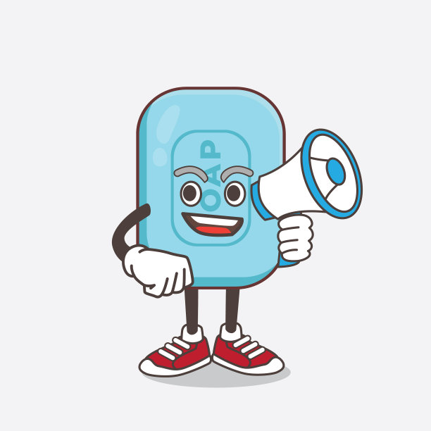 蓝色的肥皂卡通吉祥物人物抱着一个图片下载