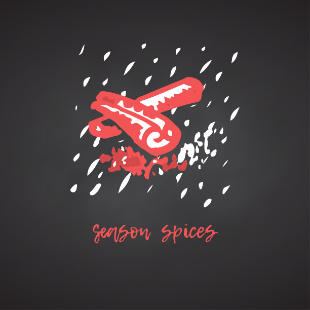 手绘圣诞和新年贺卡与节日图标符号干肉桂香料和书法问候铭文。黑色黑板背景，复古风格，笔墨素描。图片下载