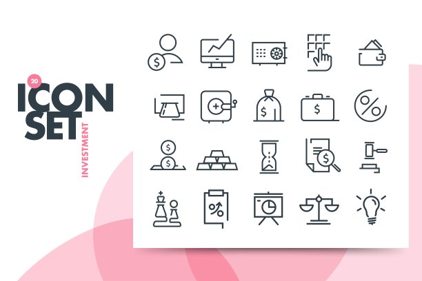 投资和金融矢量线图标集。图片下载