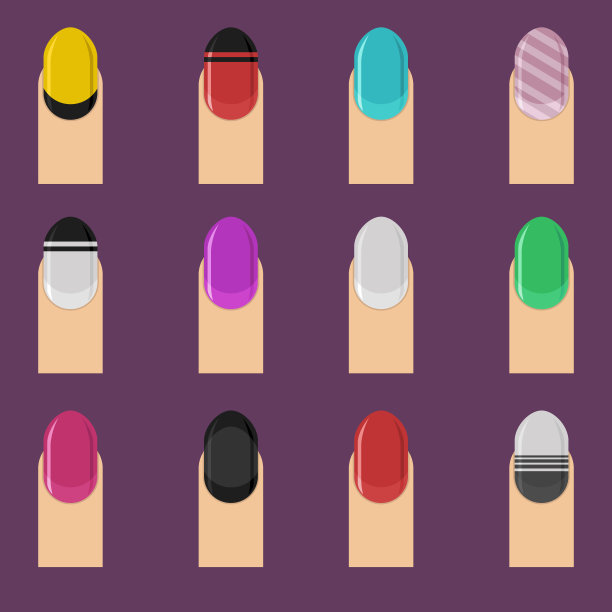矢量插图的指甲油美甲在不同的颜色和风格图片下载