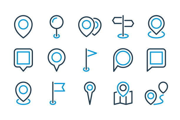 定位引脚和指针标记线图标设置。图片下载
