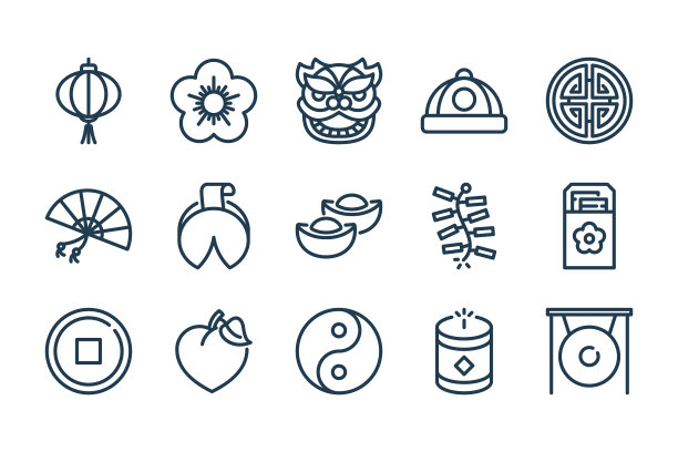 中国新年相关线图标设置。图片下载