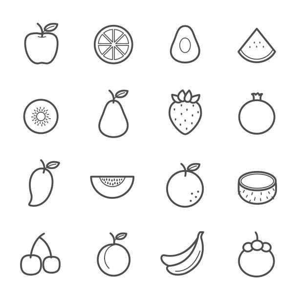 简单的水果图标的图标轮廓描边矢量插图在白色的背景图片下载