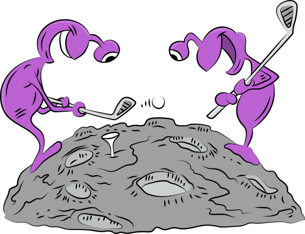 卡通外星人打高尔夫在月球矢量插图图片下载