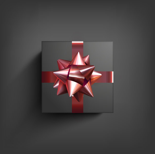 惊喜的礼物盒子。目前矢量丝带。生日庆祝插图与红色的蝴蝶结。圣诞背景说明。情人节快乐。闪亮的包装。周年销售包装。3 d装饰概念。神奇的庆祝。图片下载