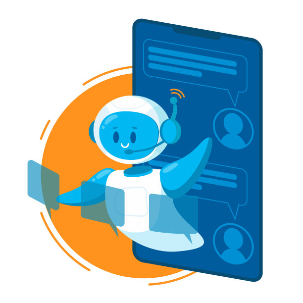 微笑聊天机器人角色机器人帮助解决问题。用于网站或手机应用。平的卡通插图图片下载