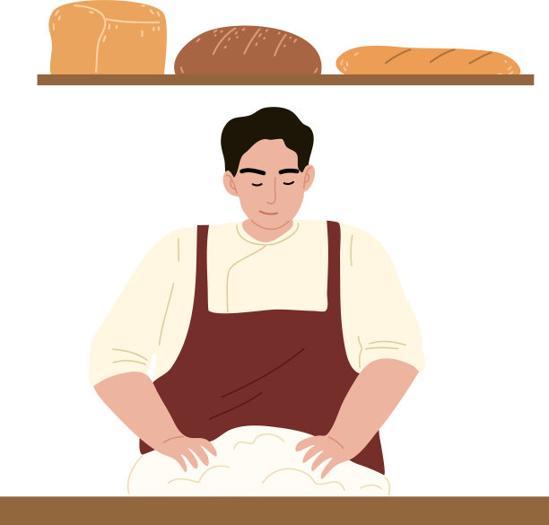 面包师站着，为烘焙做面团图片下载