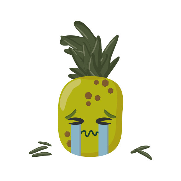 菠萝哭泣不开心的卡通人物孤立在白色背景上图片下载