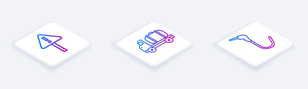 设置三角形等距线感叹号，油罐车和油泵喷嘴。白色正方形按钮。向量图片下载