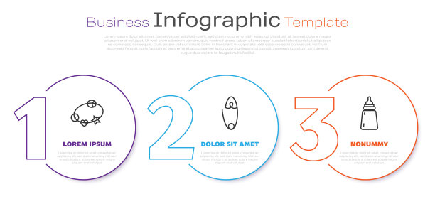 系列婴儿摇铃玩具，经典钢安全别针和婴儿奶瓶。业务信息模板。向量图片下载