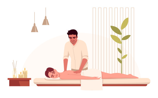 按摩治疗半平面RGB彩色矢量插图图片下载