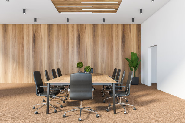 白色木质会议室，侧视图图片下载