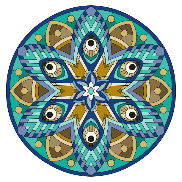 插图在彩色玻璃风格的圆形图像图片下载