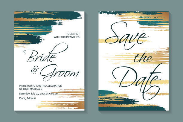 一套现代grunge豪华婚礼邀请设计或卡片模板的业务或海报或问候。图片下载