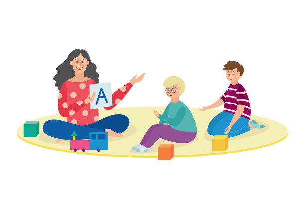 老师和孩子们在幼儿园学习字母。图片下载