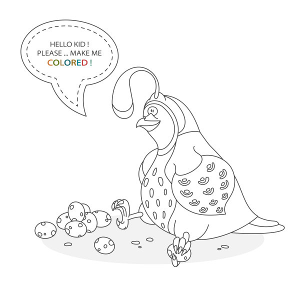 黑白涂色书页。一个滑稽可爱的卡通人物鹌鹑和蛋。卡片从一套为儿童的发展。矢量图图片下载