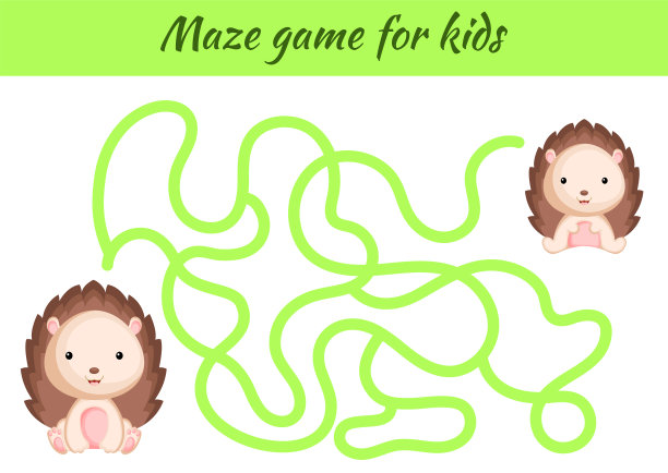 有趣的迷宫或迷宫游戏的孩子。帮助妈妈找到通向宝宝的路。教育发展工作表。活动页面。卡通刺猬形象。学龄前的谜语。彩色矢量股票插图。图片下载