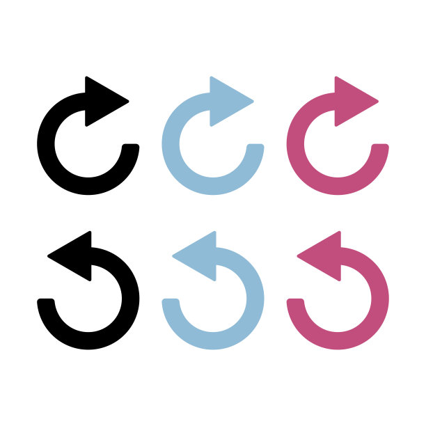 4 .箭头符号旋转复位重载刷新象形图设置01。白色背景上简单的彩色图标。单色实心平面简约风格。矢量插图网页设计元素8 eps图片下载