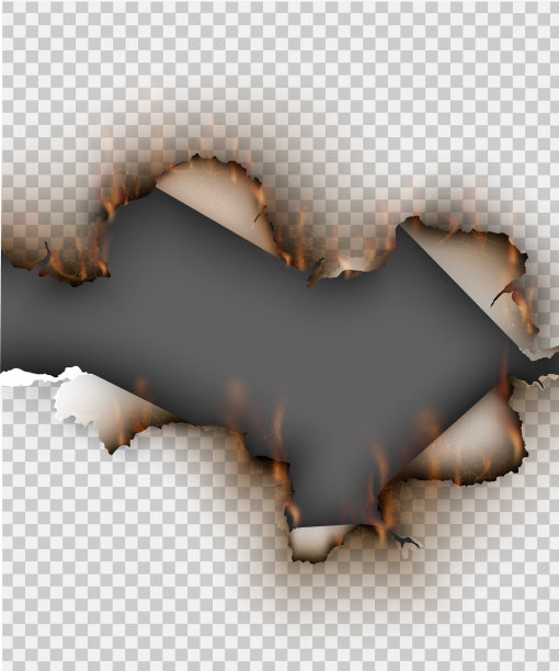 撕破的纸被撕开了一个洞，上面燃烧着火焰图片下载