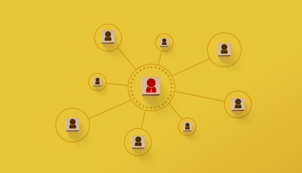 组织企业员工结构团队业务人员。木块立方体的背景与图标人类图片下载