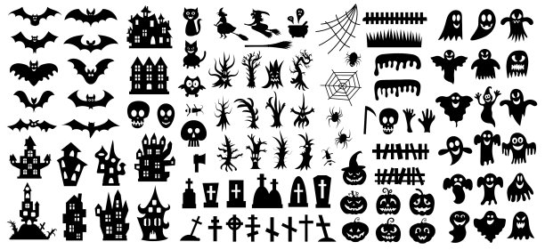 设置万圣节的剪影在白色图片下载