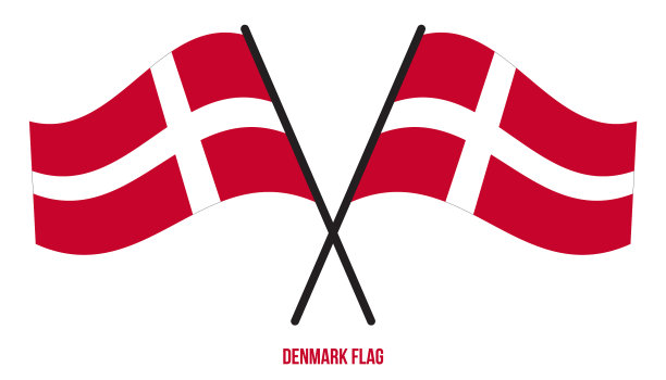 丹麦国旗在白底丹麦飘扬图片下载