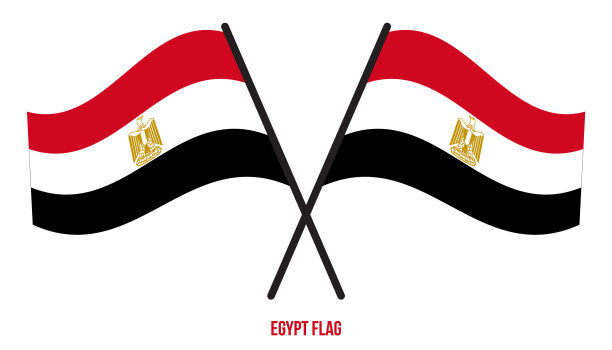 白色背景的埃及国旗飘扬图片下载