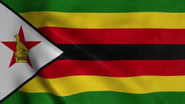 津巴布韦国旗在风中飘扬。津巴布韦国旗共和国。3d插图图片下载