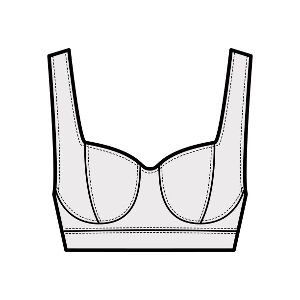 宝石裁剪胸衣顶部技术时尚插图与宽肩带，弯曲模制杯，紧适合图片下载