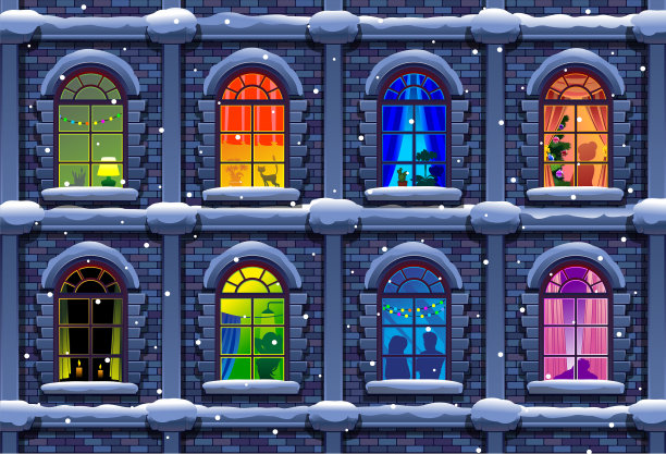 冬夜城市与窗户图片下载