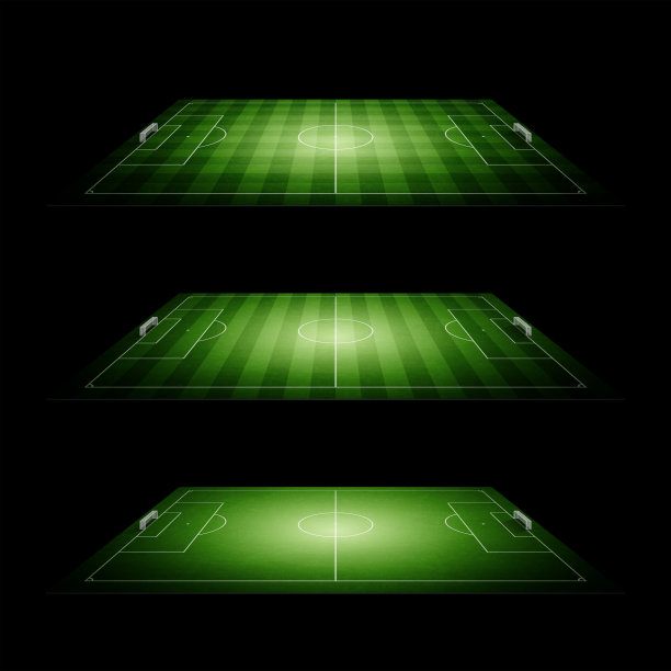 透视带有破坏纹理的深绿色球场。在黑色背景中有条纹和格子的草坪。矢量插图。图片下载