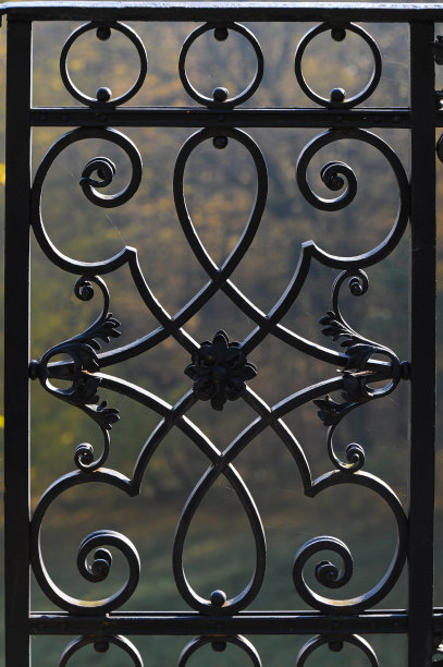 装饰在黑色铁栅栏上图片下载