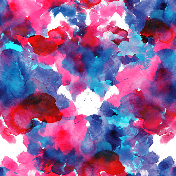 红色和蓝色无缝模式水彩斑点在白色的背景素材图片