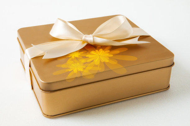 中秋，彩带，金色礼盒，白色背景图片下载