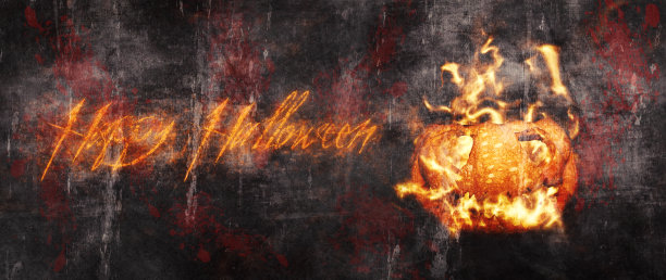 万圣节的南瓜灯、杰克O灯在熊熊燃烧，鬼鬼祟祟，令人毛骨悚然图片下载