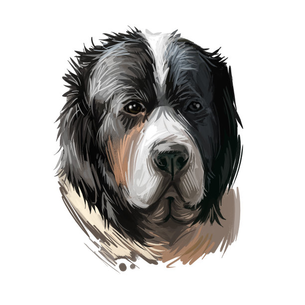 比利牛斯獒犬肖像孤立在白色。数码艺术插图的手绘狗为网页，t恤印花和小狗的食物封面设计。皮里牛斯，西班牙皮里牛斯大品种。图片下载