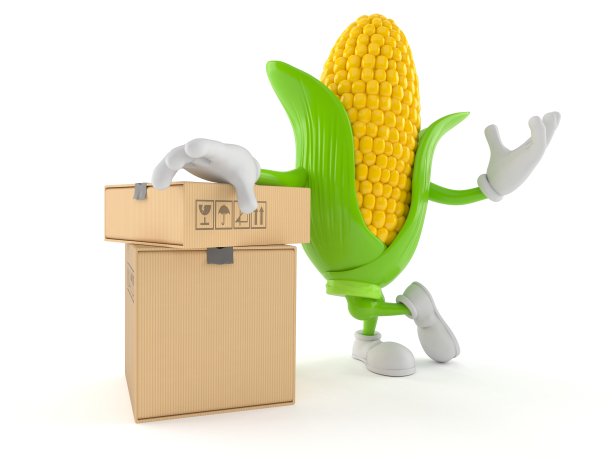 玉米字符与堆叠的盒子图片下载
