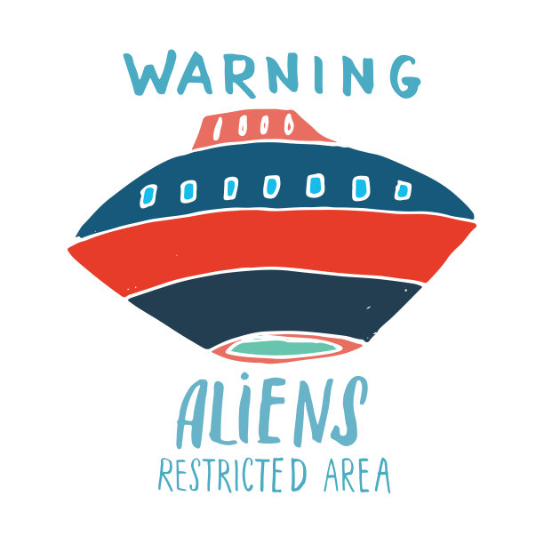 可爱的Ufo卡通手绘外星人飞船涂鸦t恤印花设计。矢量图图片下载