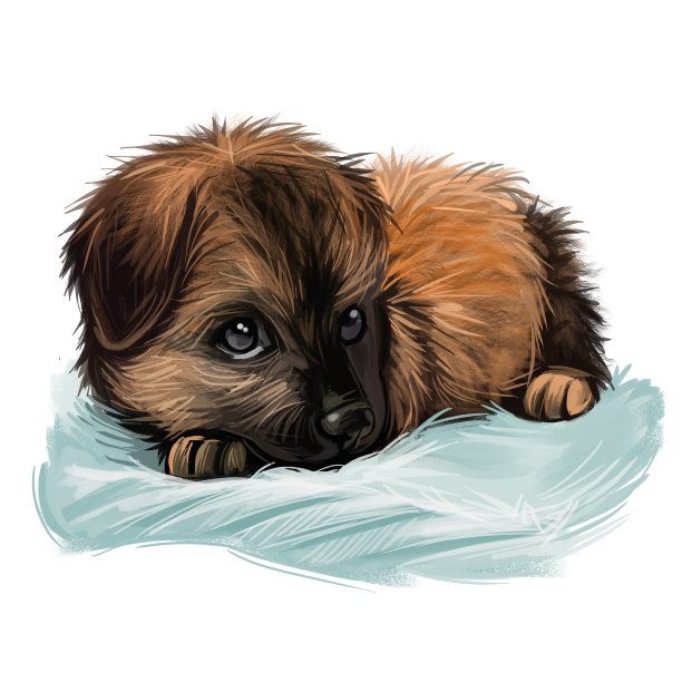 昆明狼犬中国犬数字艺术插画。杂种犬类，犬狼疮原产于中国。驯养的动物安静地睡在枕头上，尾随的军用小狗。图片下载