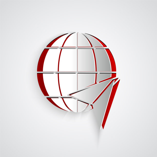 剪纸地球仪与飞行飞机图标隔离图片下载