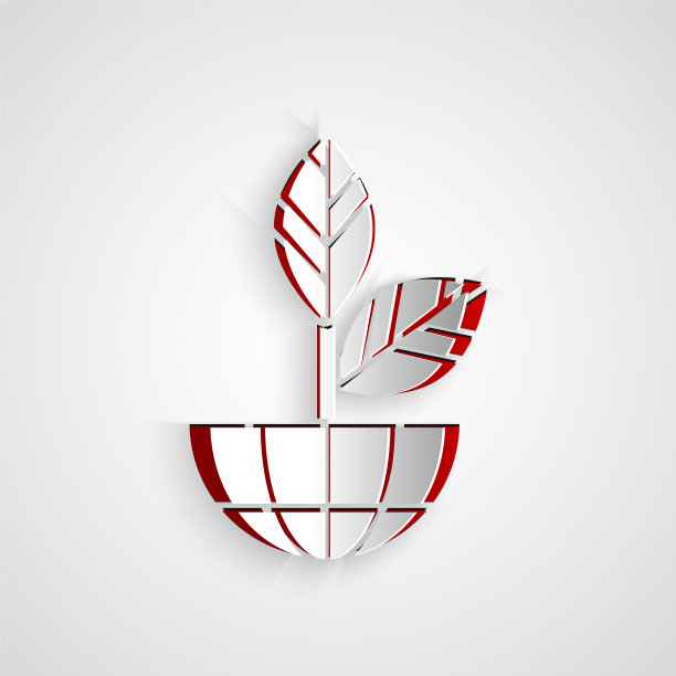 剪纸地球仪和植物图标隔离图片下载