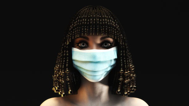 一个女性的脸与防护面具的3D插图图片下载