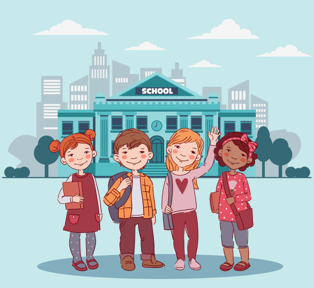 可爱的男孩和女孩与书。回到学校向量的概念图片下载