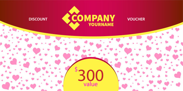 明亮的礼品券与彩色心的背景图片下载