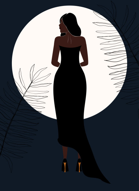 极简主义背景下的抽象女性。穿着晚礼服的年轻女孩。一个男人的全身形象。现代风格。图片下载