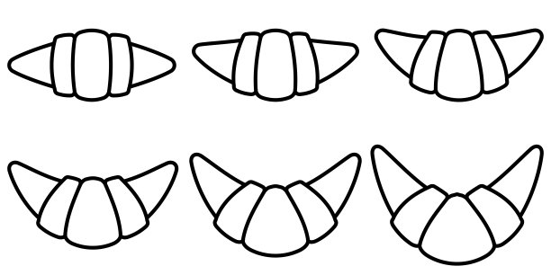 一套图标羊角面包圈与填充，向量集羊角面包弯曲形状图片下载