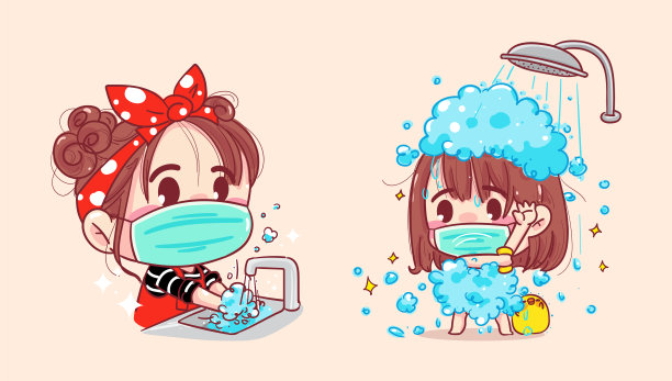 在疫情防控的隔离背景下，妇女洗手和洗澡以保护冠状病毒。图片下载