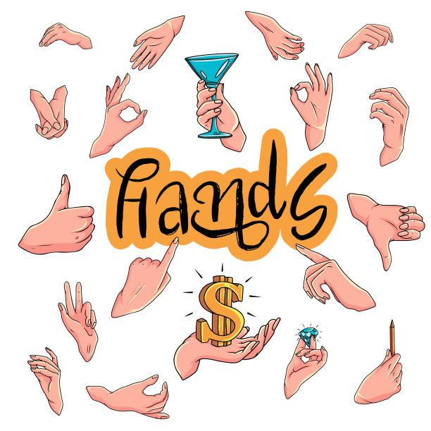 矢量手画在卡通风格不同的手势图片下载