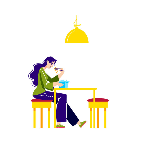 女人吃着纸盒里的面条、乌冬面或拉面外卖图片下载